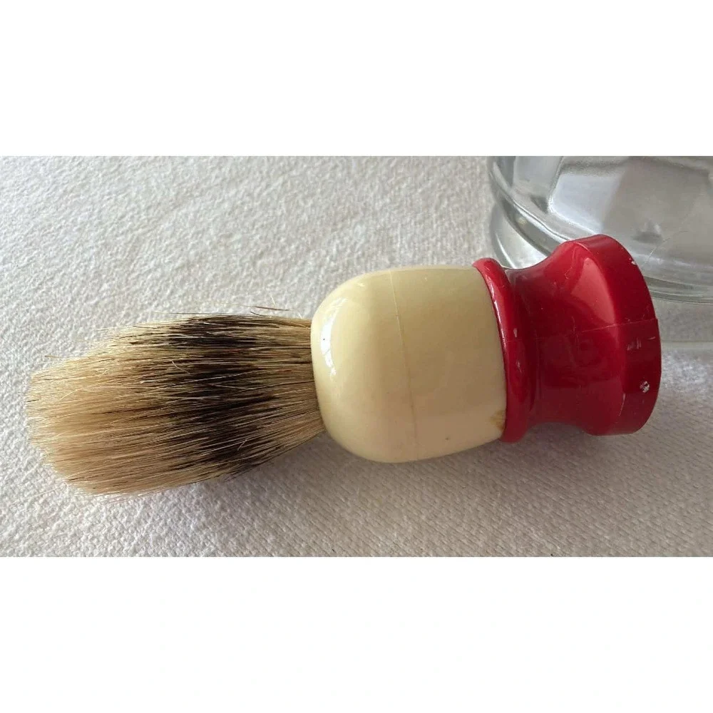 Ever-Ready Shaving Set Men's Clear Red White Excellent MCM Glass Mug Brush C40